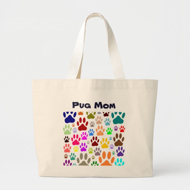 Pug Mum Dog Paw Prints Large Tote Bag (Front)