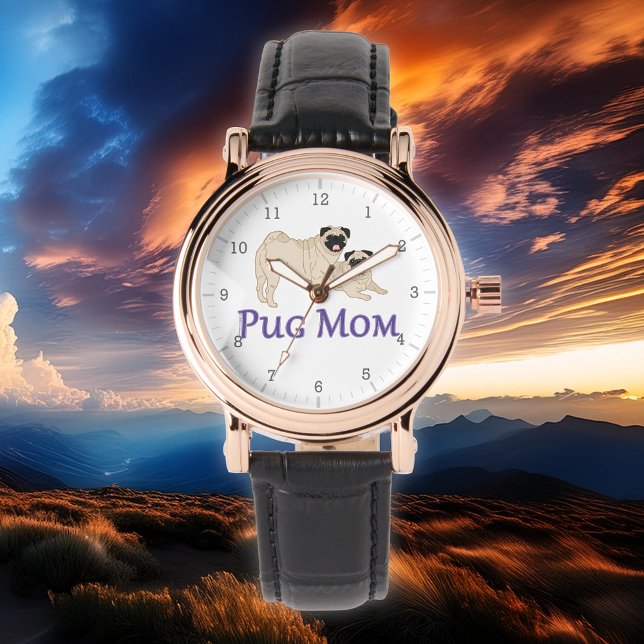 Pug Mum Pair Fawn Pugs Stylish Watch (Choose from a variety of watch and band styles on this Pug Mom watch.)