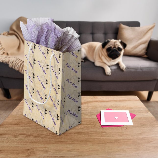 Pug Mum Pair of Fawn Pug Dogs Pattern Small Gift Bag (Pug Mom Pair of Fawn Pug Dogs Pattern Small Gift Bag)
