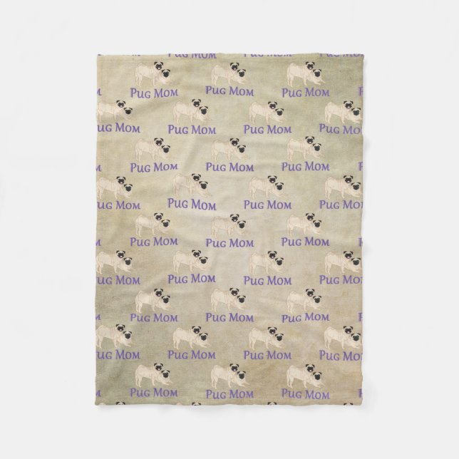 Pug Mum Pattern Earthy Background Fleece Blanket (Front)