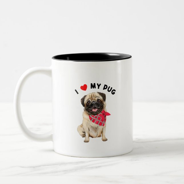 Pug mum, pug dad, cute pug dog, pug art  Two-Tone coffee mug (Left)