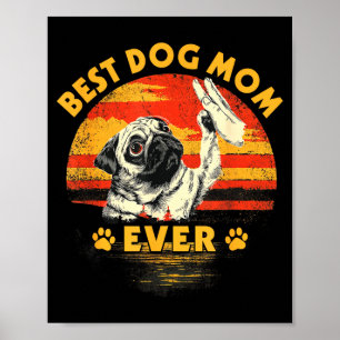 Pug mum retro sunset funny dog mother's day poster