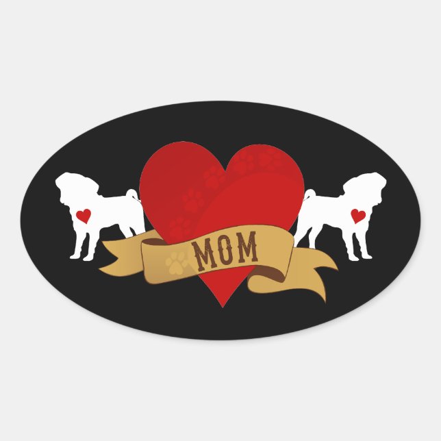 Pug Mum [Tattoo style] Oval Sticker (Front)