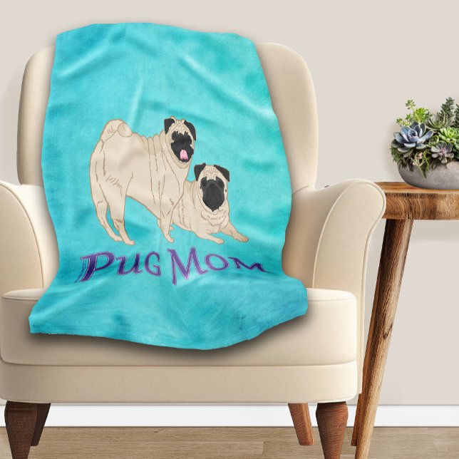 Pug Mum Two Fawn Pugs Dog Lover Fleece Blanket (Creator Uploaded)