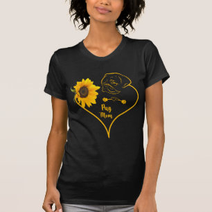 Pug Mum With Sunflower Pug Lovers Mothers Day T-Shirt