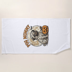 Pug Mummy Halloween Vintage Dog Shirt Design_1 Beach Towel