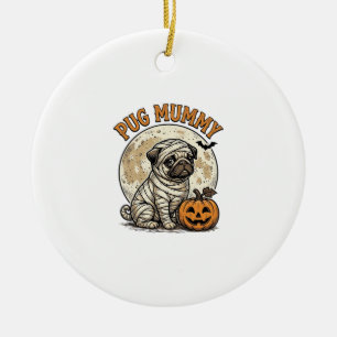 Pug Mummy Halloween Vintage Dog Shirt Design_1 Ceramic Ornament