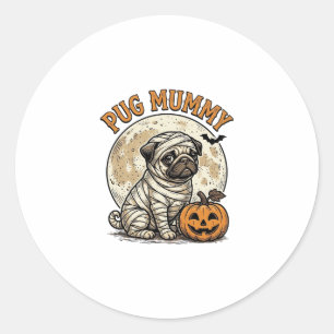 Pug Mummy Halloween Vintage Dog Shirt Design_1 Classic Round Sticker