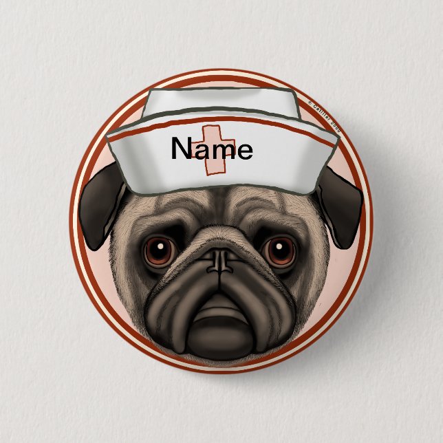 Pug nurse  6 cm round badge (Front)