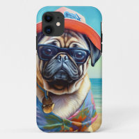 Pug on Beach, summer gift for dog lover