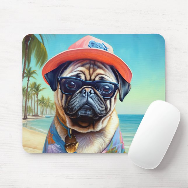Pug on Beach, summer gift for dog lover  Mouse Pad (With Mouse)