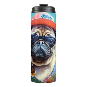 Pug on Beach, summer gift for dog lover Thermal Tumbler