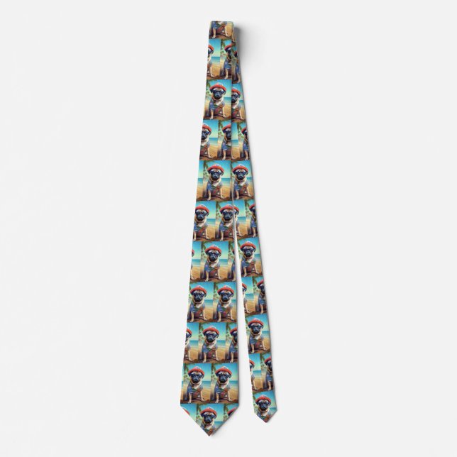 Pug on Beach, summer gift for dog lover  Tie (Front)
