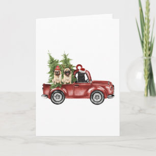 Pug On Car Christmas Ornament Funny Christmas Tree Card