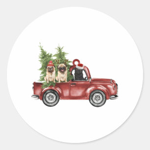 Pug On Car Christmas Ornament Funny Christmas Tree Classic Round Sticker