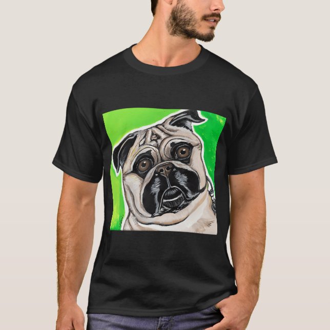 Pug on Green Background T-Shirt (Front)
