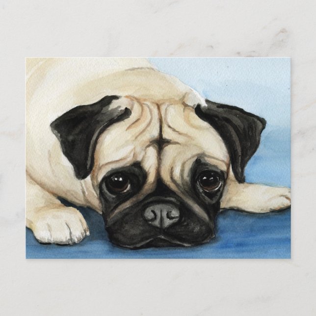 Pug Original Dog Art Postcard (Front)