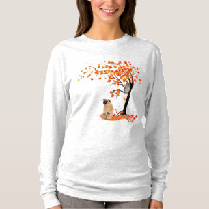 Pug Owl And Fall Tree Pug Owner Funny Pug Autumn T-Shirt