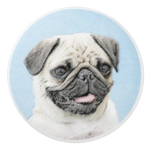 Pug Painting - Cute Original Dog Art Ceramic Knob