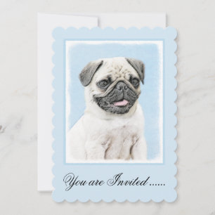 Pug Painting - Cute Original Dog Art Invitation