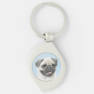 Pug Painting - Cute Original Dog Art Key Ring