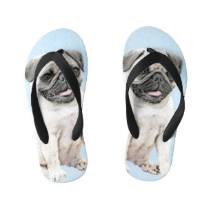 Pug Painting - Cute Original Dog Art Kid's Thongs