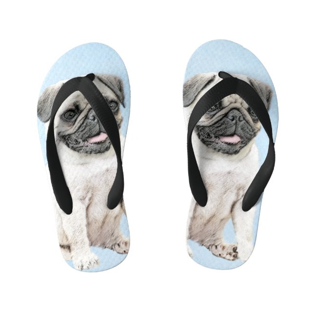Pug Painting - Cute Original Dog Art Kid's Thongs (Footbed)