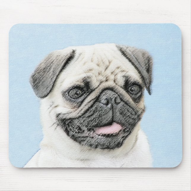 Pug Painting - Cute Original Dog Art Mouse Pad (Front)