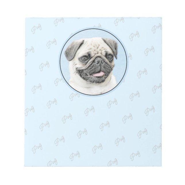 Pug Painting - Cute Original Dog Art Notepad (Front)