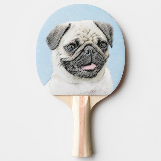Pug Painting - Cute Original Dog Art Ping Pong Paddle (Front)
