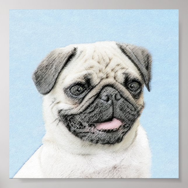 Pug Painting - Cute Original Dog Art Poster (Front)