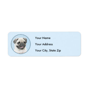 Pug Painting - Cute Original Dog Art Return Address Label