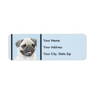 Pug Painting - Cute Original Dog Art Return Address Label
