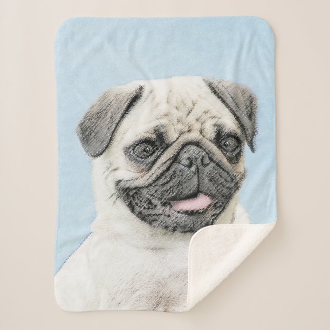 Pug Painting - Cute Original Dog Art Sherpa Blanket (Front)