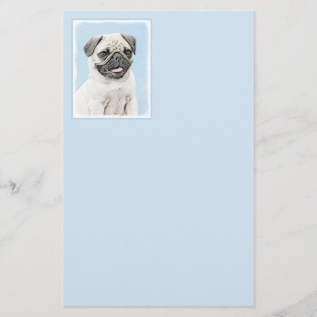 Pug Painting - Cute Original Dog Art Stationery (Front)