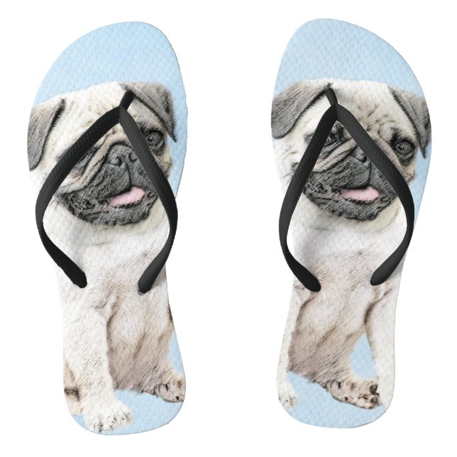 Pug Painting - Cute Original Dog Art Thongs (Footbed)