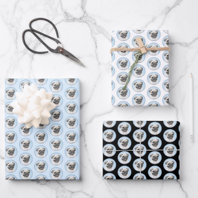 Pug Painting - Cute Original Dog Art Wrapping Paper Sheet (Front)