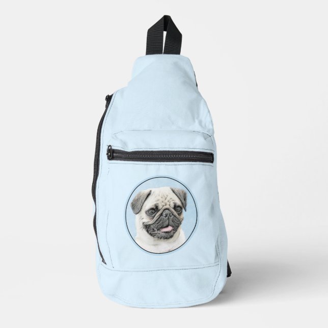Pug Painting Fawn Silver Cute Original Pet Dog Art Sling Bag (Front)