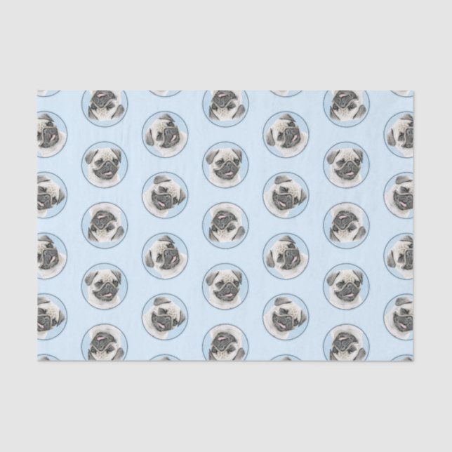 Pug Painting Fawn Silver Cute Original Pet Dog Art Tissue Paper (Front)