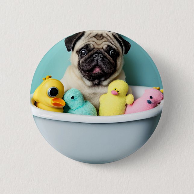 Pug Paradise: A Bathing Beauty in the Tub 6 Cm Round Badge (Front)