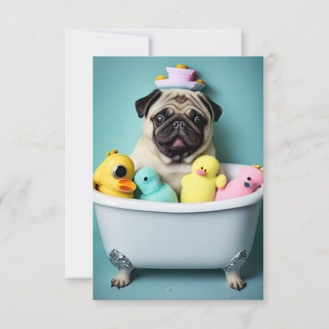 Pug Paradise: A Bathing Beauty in the Tub Card (Front)