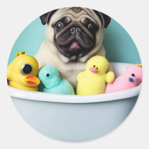 Pug Paradise: A Bathing Beauty in the Tub Classic Round Sticker