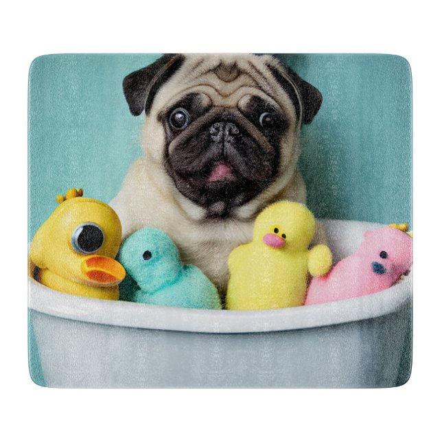 Pug Paradise: A Bathing Beauty in the Tub Cutting Board (Front)