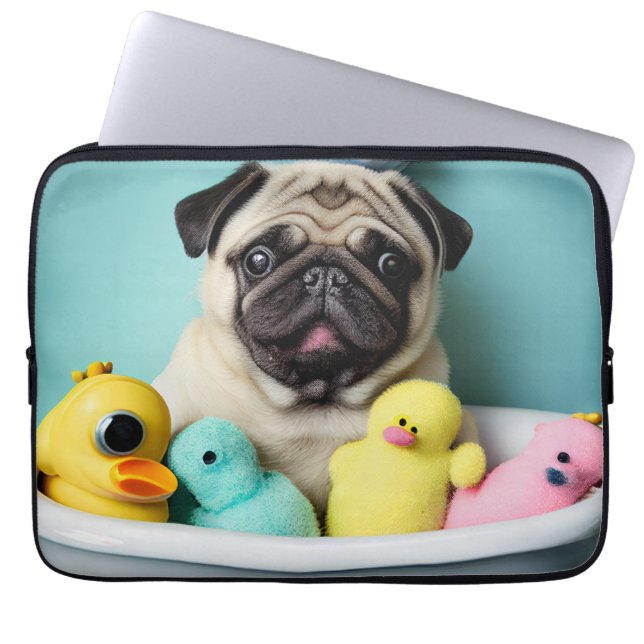 Pug Paradise: A Bathing Beauty in the Tub Laptop Sleeve (Front)