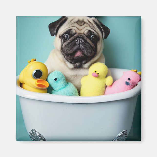 Pug Paradise: A Bathing Beauty in the Tub Magnet (Front)