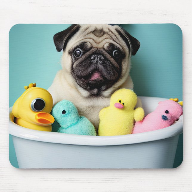 Pug Paradise: A Bathing Beauty in the Tub Mouse Pad (Front)