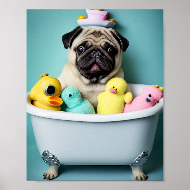 Pug Paradise: A Bathing Beauty in the Tub Poster (Front)