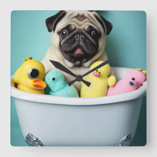 Pug Paradise: A Bathing Beauty in the Tub Square Wall Clock