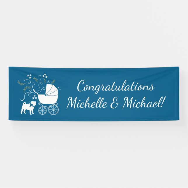 Pug Party Blue Theme Celebration Banner (Horizontal)