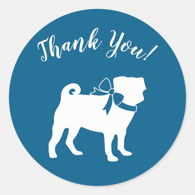 Pug Party Blue Theme Celebration Classic Round Sticker (Front)